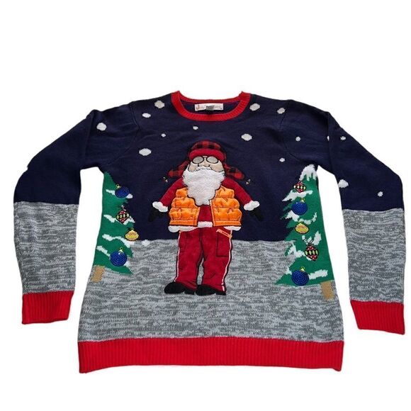 Jolly Sweater Men's Unisex Ugly Christmas Sweater Hunter orange Santa M … - Picture 2 of 12